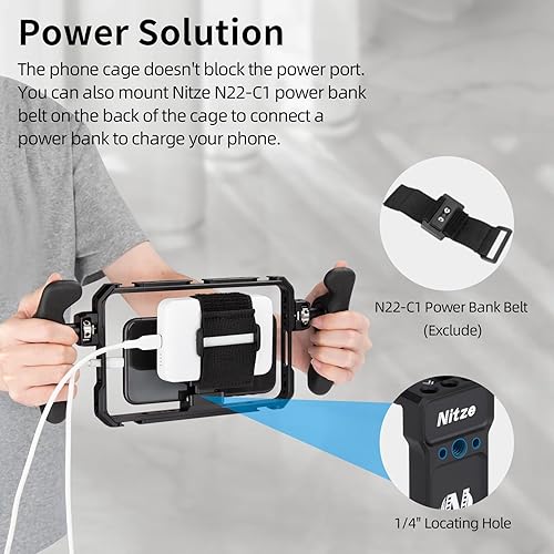 Miniatura 5 de Nitze Jaula para teléfono inteligente con asas laterales, kit de jaula universal de aluminio para teléfono inteligente, aparejo de video para