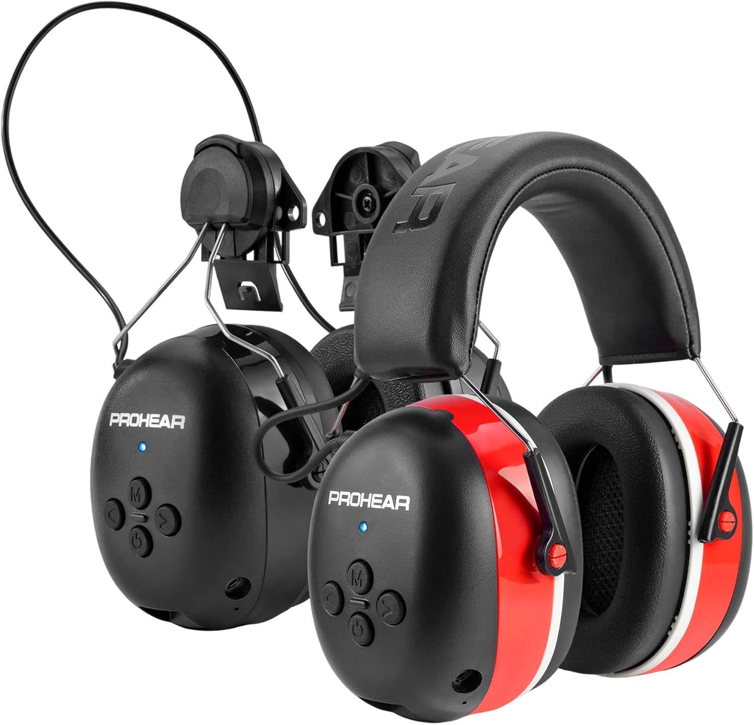 PROHEAR 037 Bluetooth 5.0 Hearing Protection Headphones with Rechargeable 1100mAh Battery - Red 037 Hard Hat Attachment