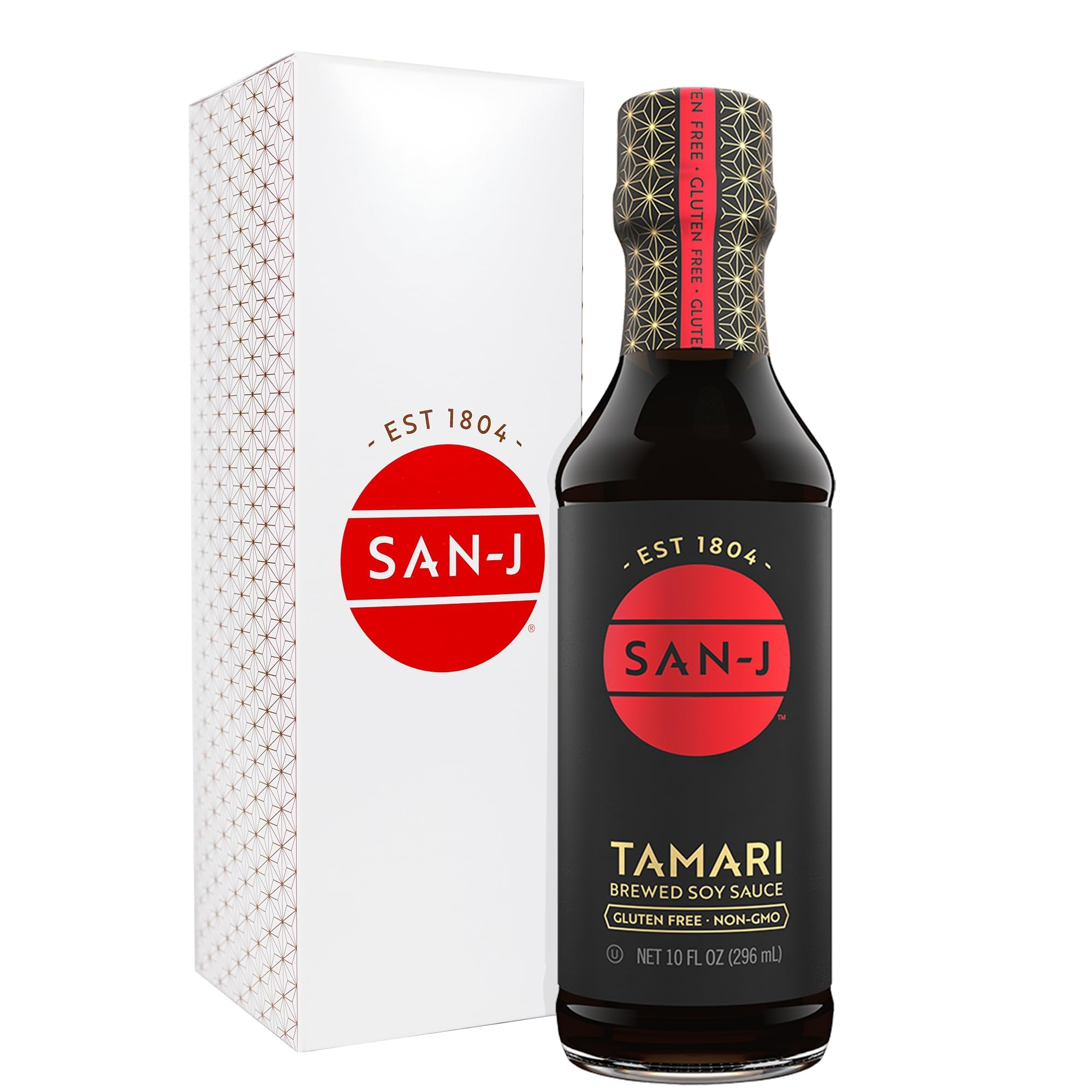 San-J - Gluten Free Tamari Soy Sauce - Specially Brewed - Made with 100% Soy - 10 oz. Bottle - Includes a Collector's Tin