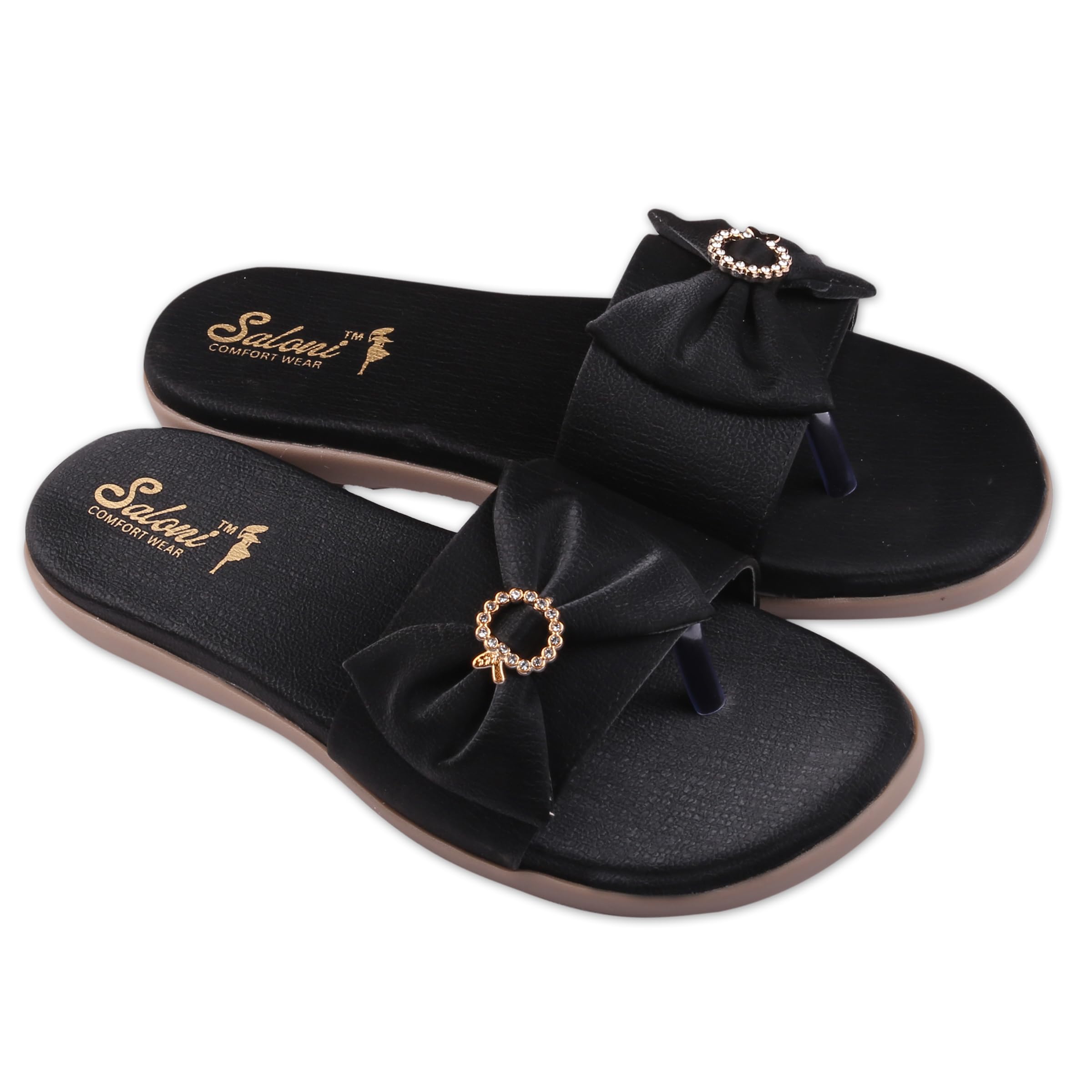 saloni comfort wear Stylish Chappal for Women | Comfortable Flat Sandals for Women | Trendy Faux Leather Slide Slippers with Bow Design & Decorative Ring | Slip-On Casual Footwear with Thermoplastic Rubber Sole-picture-33