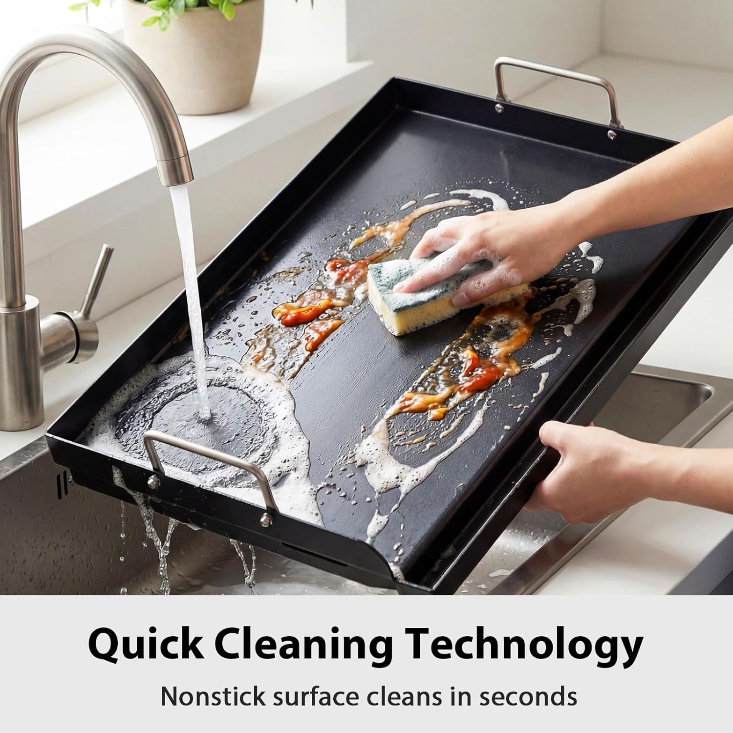 Utheer 25" x 16" Nano-Ceramic Nonstick Griddle for Gas & Charcoal Grills – Universal Flat Top with Grease Groove, Reinforced Ridges & High Sidewalls, Perfect for Healthy Cooking, Parties & Camping