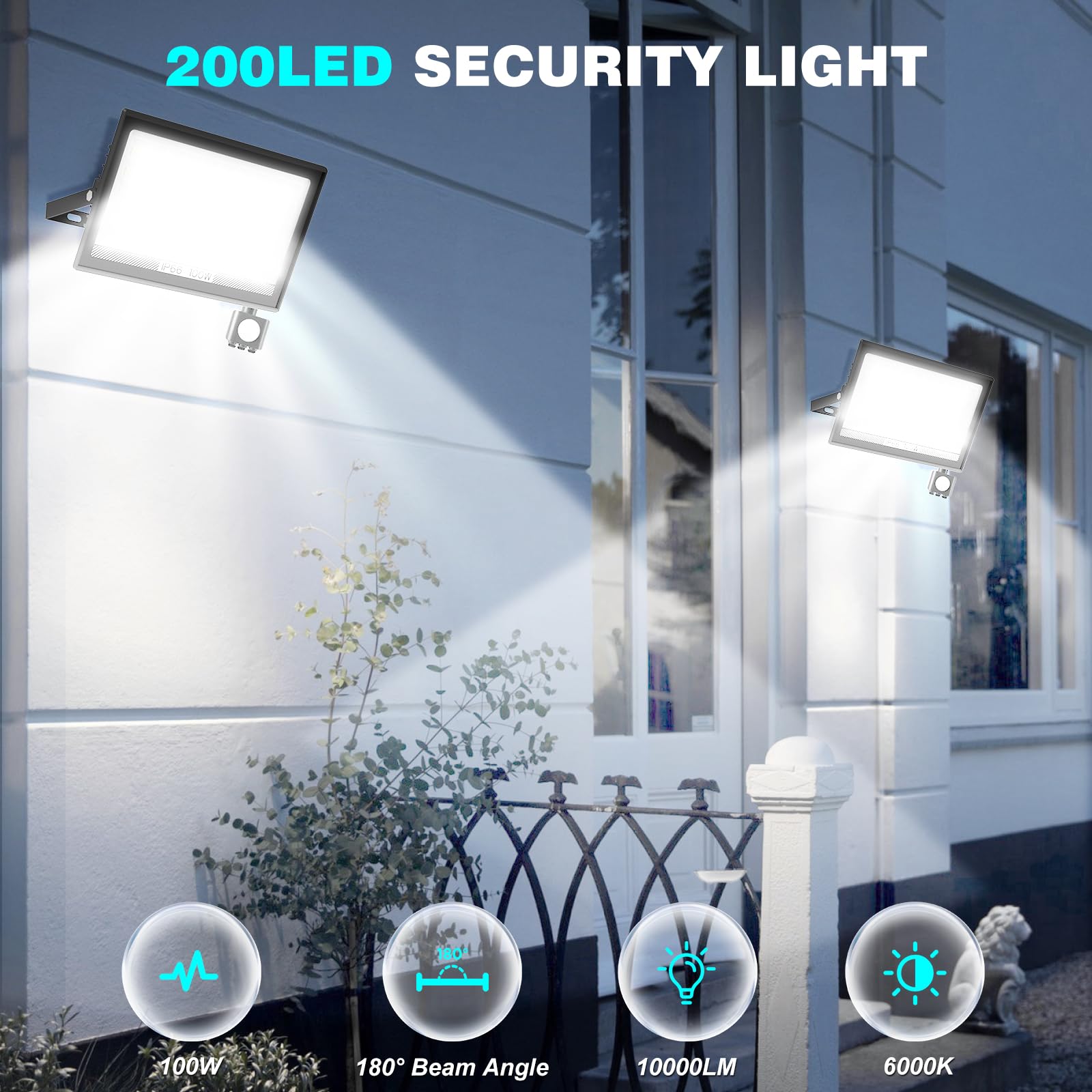 T-SUN Faretto LED da Esterno con Sensore di Movimento 100W, 10000 LM Faro LED Esterno, Impermeabile IP66 6000K Bianco Freddo, Faretti Leds per Interno Alimentazione di Rete per Giardino Patio Garage