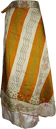 Women's Magic Wrap Skirt 2 Layer Ethical Fashion Boho Sari Dress OneSize Orange,Beige