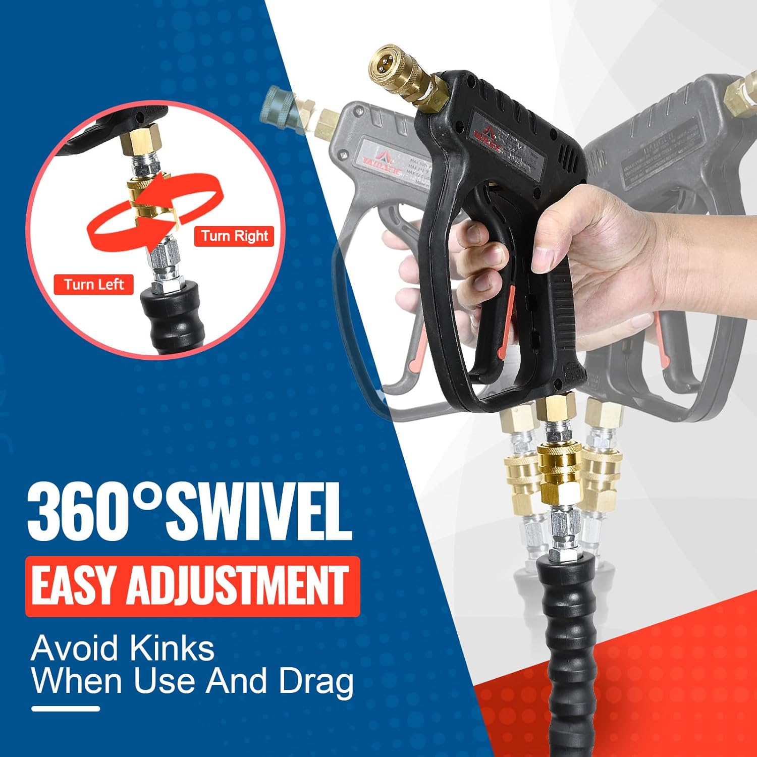 YAMATIC 3/8" ID Pressure Washer Hose 50 FT with Swivel 3/8" Quick Connect, 3/8" x M22-14mm Adapters, Non-Marking 4200PSI Steel Wire Braided Replacement for Hot/Cold Water Power Washers