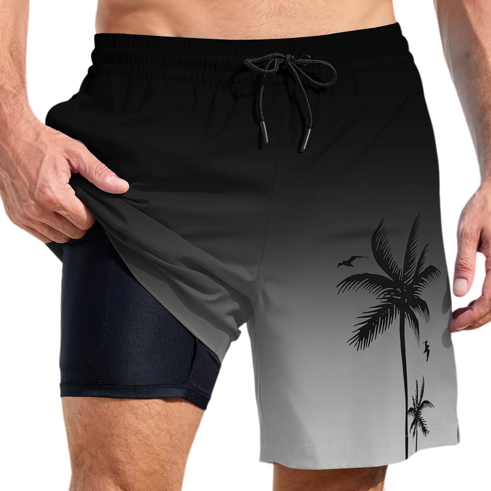 Generisch 2025 - Bañador para hombre con forro de compresión, entrepierna interior, bañador con bolsillos, camisa de baño para hombre