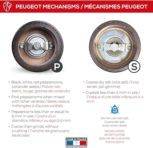Miniatura 3 de Peugeot - Fidji Juego de molinillos manuales de sal y pimienta - Molinillos ajustables - Madera de haya y acero inoxidable, negro mate, 5 pulgadas