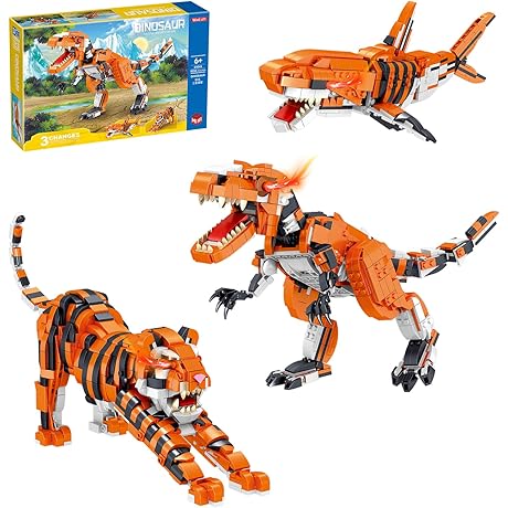 1030 Piece STEM Building Blocks for Kids- 3-in-1 Mini Transforming Tiger Lego Set