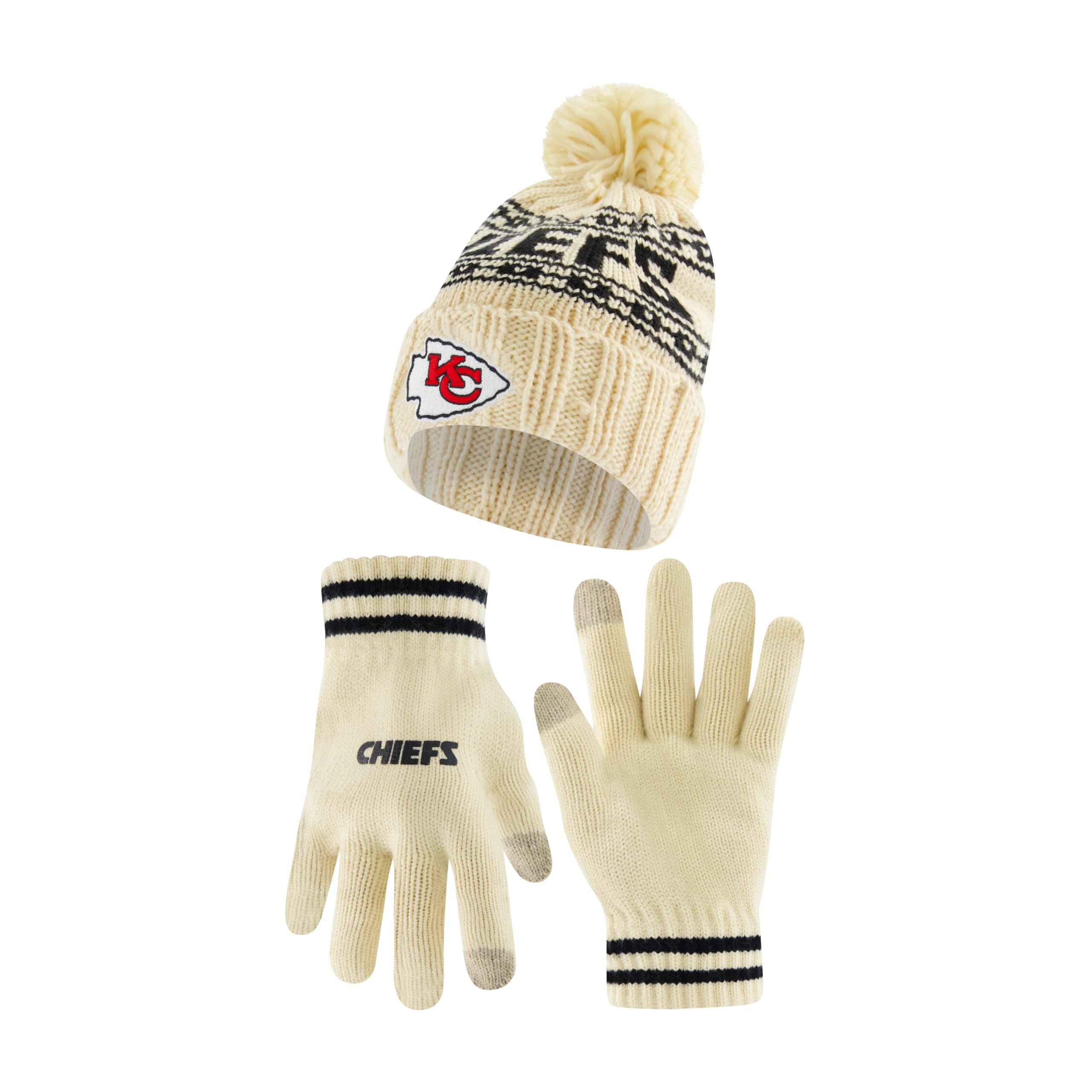 Ultra Game Youth NFL Official Super Soft Cable Knit Winter Beanie Knit Hat with Extra Warm Touch Screen Gloves