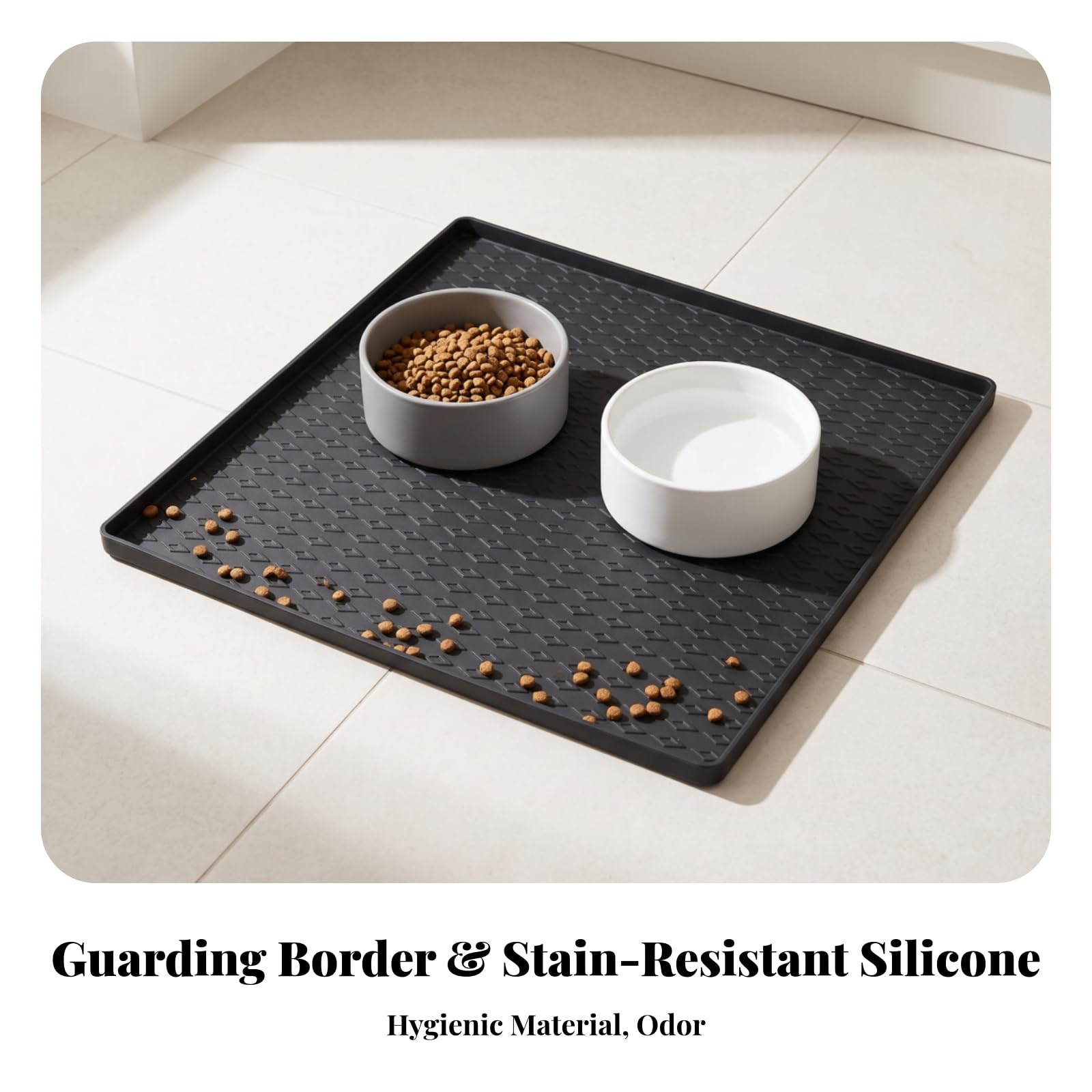 Tapis d’Alimentation avec Rebords Souple, Gris Foncé Noir, 65 65 | Conception Étanche et Imperméable, Tapis Gamelle En Silicone, Antidérapant, pour Sol, Cuisine