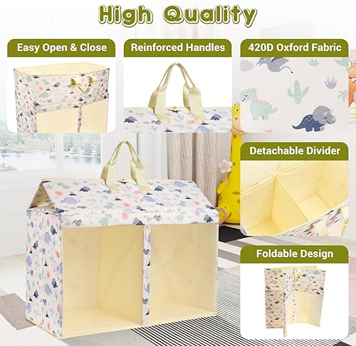 Miniatura 4 de Moteph Caja organizadora plegable de almacenamiento de juguetes con tapa con temática de dinosaurio, caja de juguetes de almacenamiento de animales