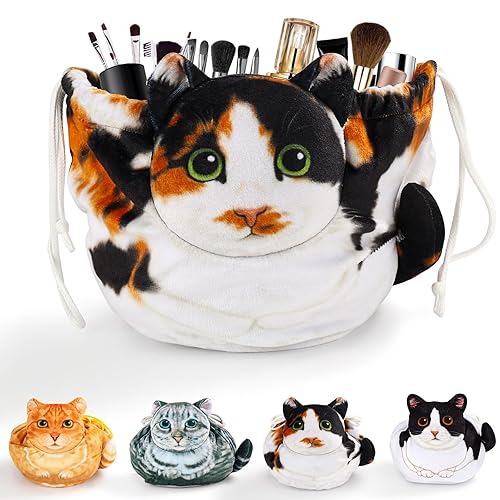 Miniatura 10 de Bolsa de maquillaje con cordón, bolsa de maquillaje para gatos, organizador de maquillaje de viaje, bolsa de cosméticos, regalo de gato para