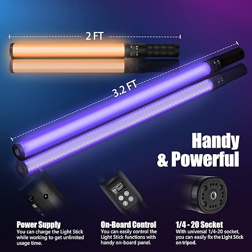 Miniatura 7 de Mettlelite LS400C RGB LED Light Stick Full Color Salida continua Video Light 2 pies con APP Control 2800K-8000K CRI96 TLCI97 RGB CCT HSI 10 Efectos