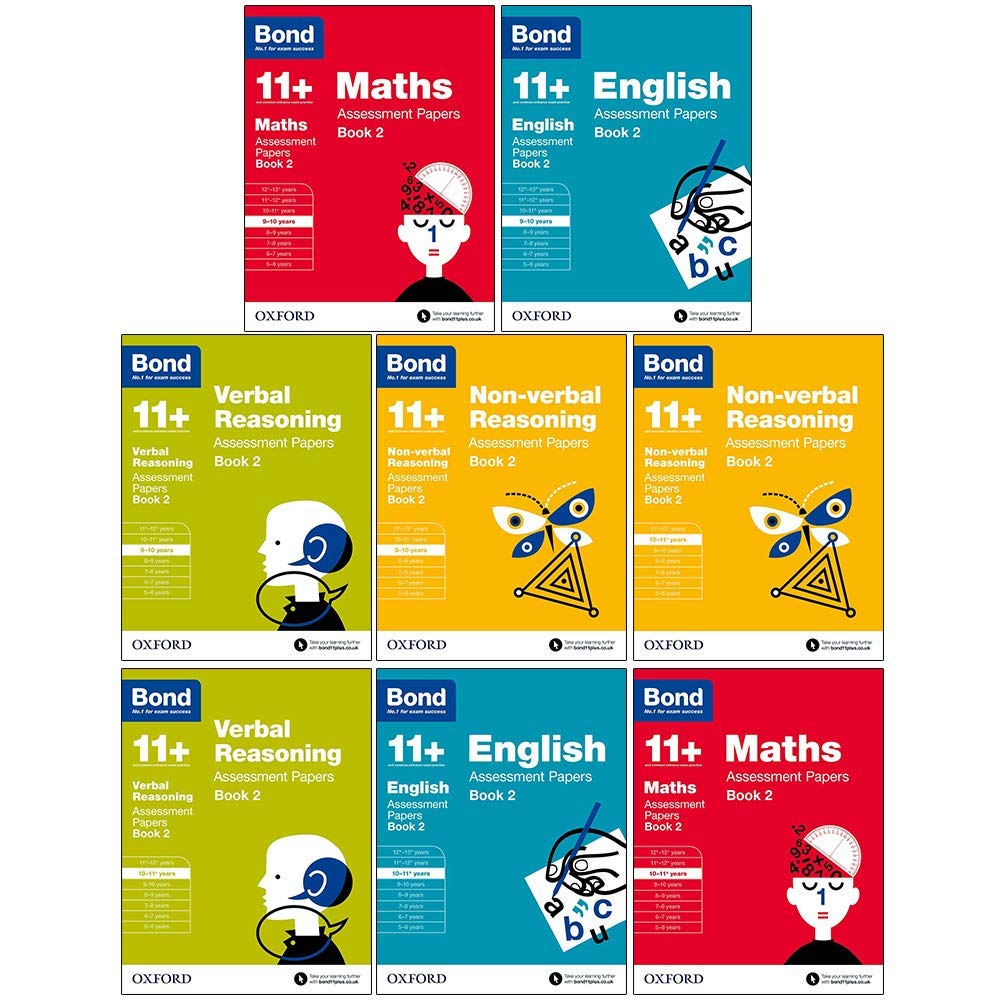 Bond 11+:Assessment Papers Book 2 Year 9-11 Bundle -8 Books Collection Set :English, Maths, Non-verb