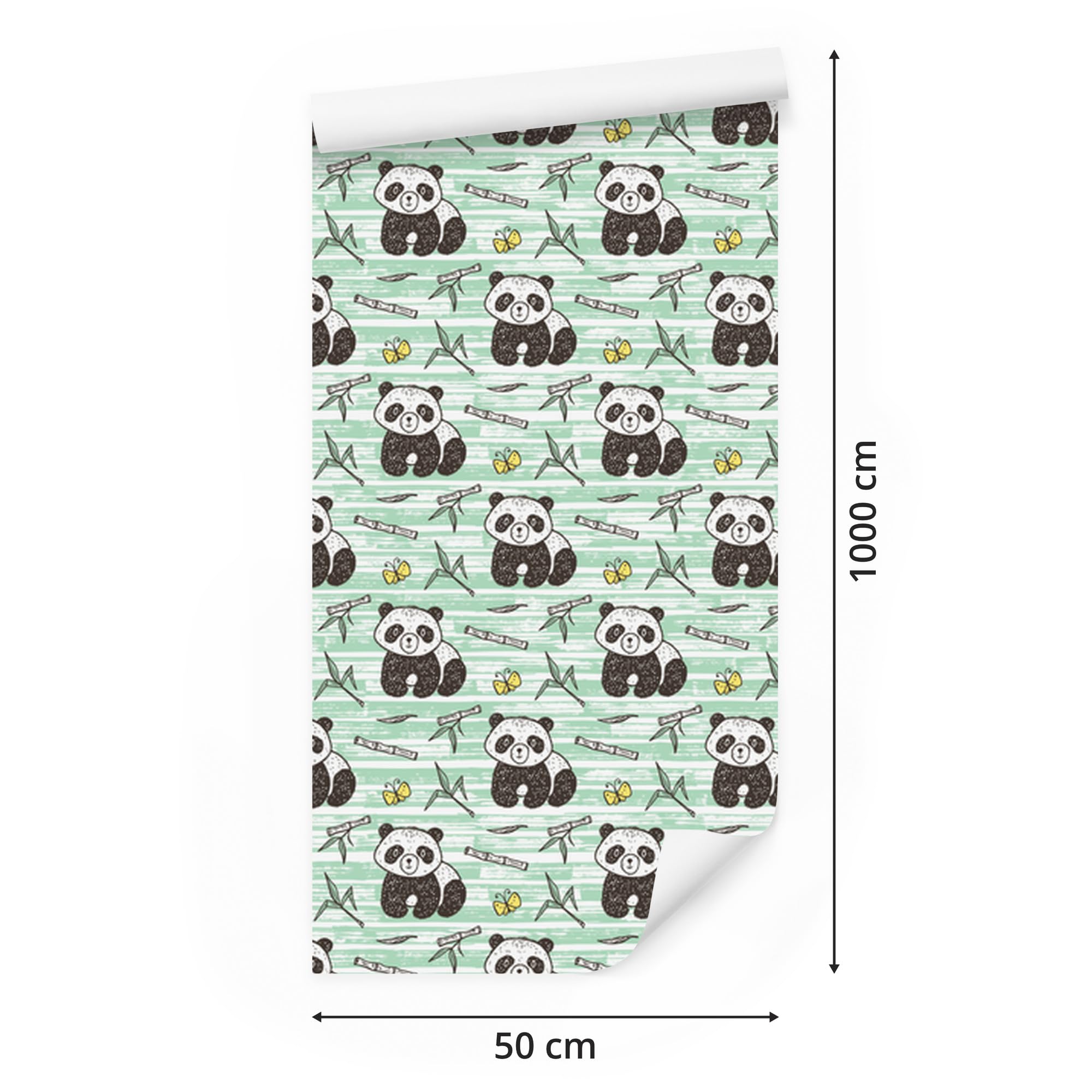 Vliestapete Pandas auf grünem Hintergrund 50 x 1000 cm | Ausdrucksstarke Bildgestaltung; Charaktervoller Raumschmuck; Harmonische Akzentfläche; Kleister im Set