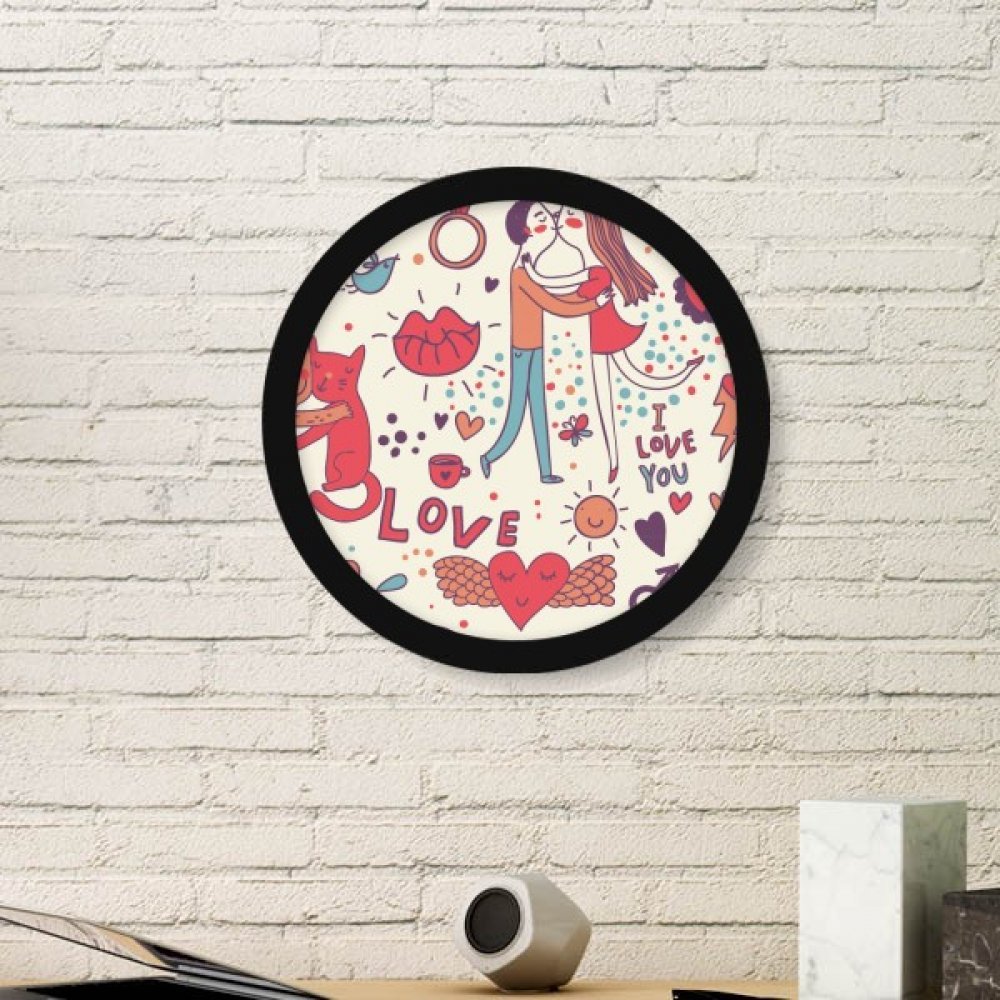 Peinture fleur et couple amoureux DIYthinker, un cadre en bois rond noir pour célébrer l'amour