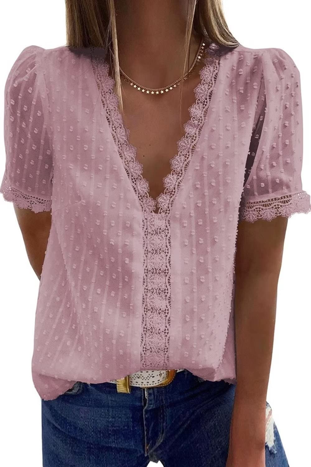 hejiagongsi Blusas Mujer Verano Camisetas Manga Corta Mujer Verano Cuello V Elegante Camisa Mujer Negra Blanco Blusas Camisetas Mujer Verano