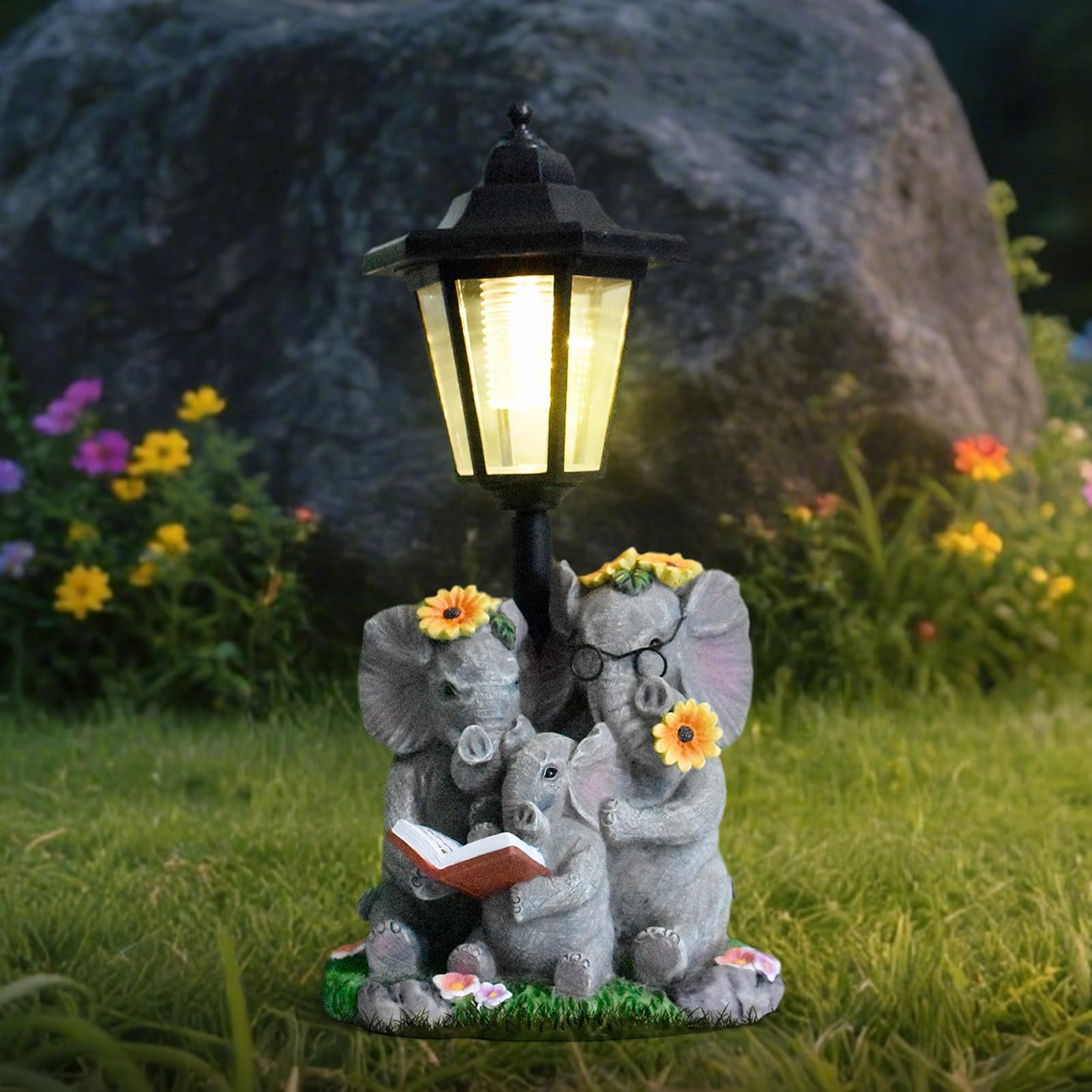 Decorazioni da Giardino a Energia Solare per Esterni, Statue di Animali in Resina con Lanterna, Resistente alle Intemperie, Statuette da Giardino per Giardino, Balcone