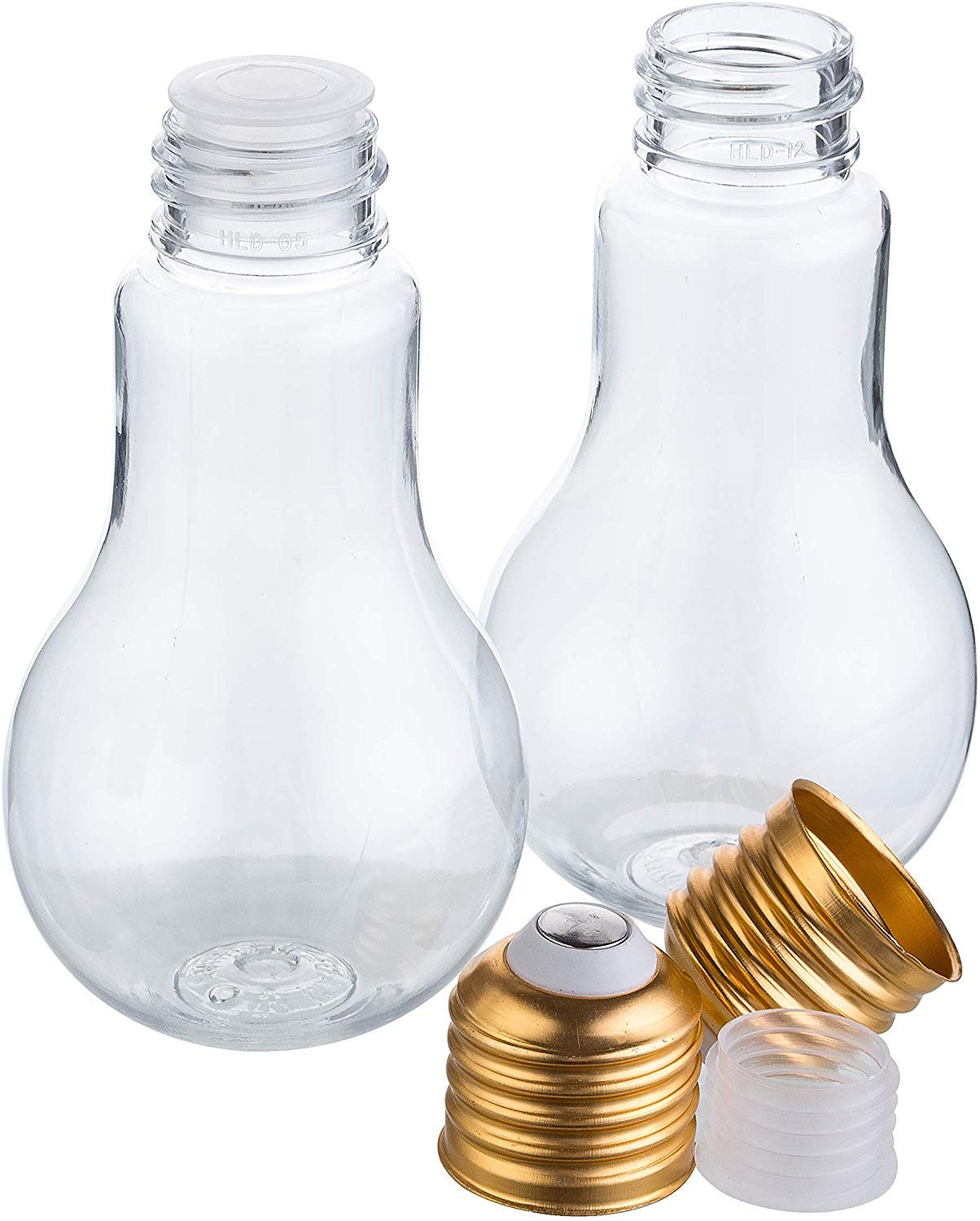 Plastic Light Bulb Jars Gold 24pc Case 100ml Clear with Labels