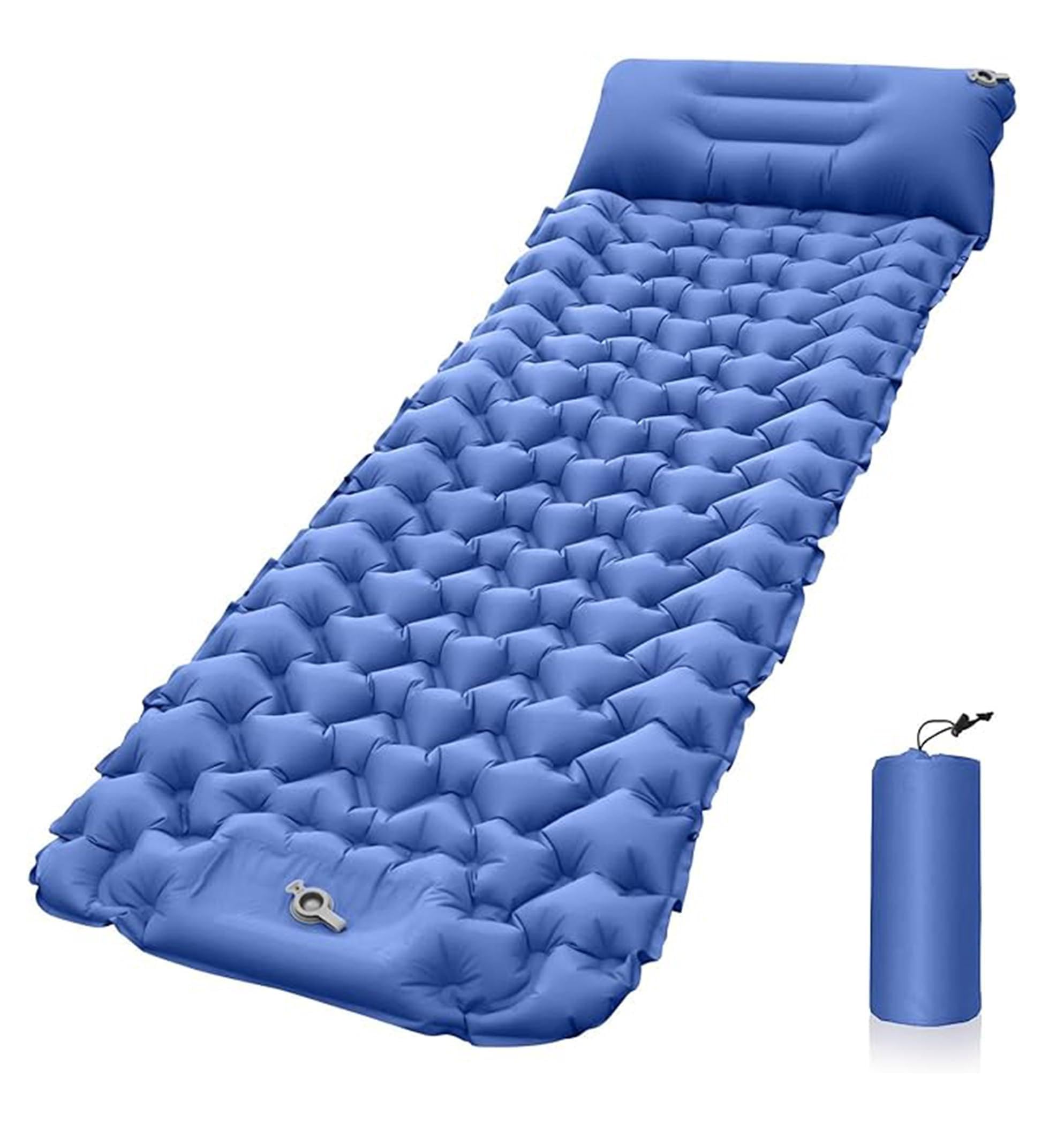 Isomatte Camping Schlafmatte, Aufblasbare Isomatte Ultraleicht, Sleeping Isomatte mit Kissen & Fußpumpe, Kompakte Leichte Schlafmatte für Rucksackreisen, Wandern, Reisen, Zelt (Blue)