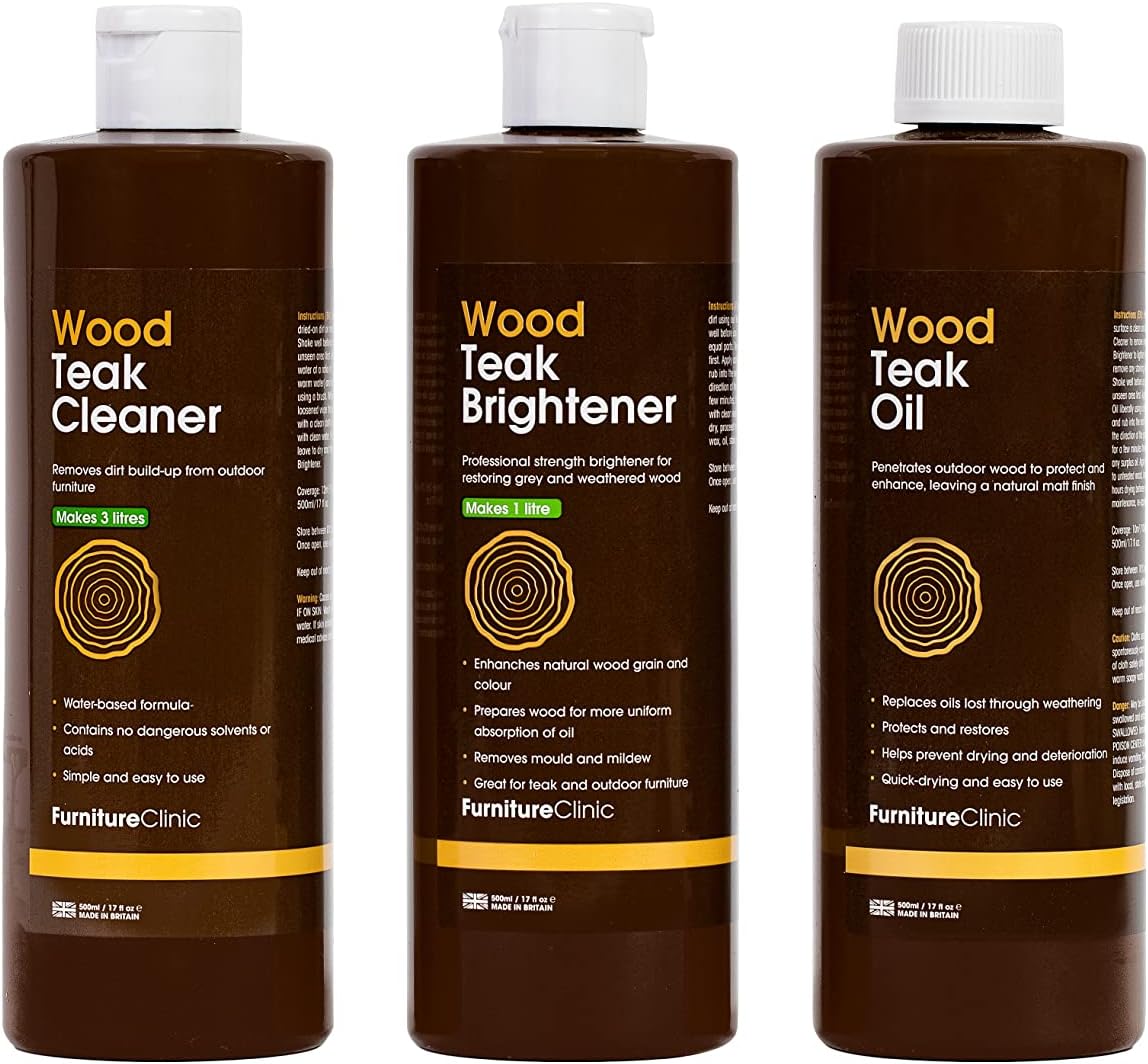Furniture Clinic Teak Care Kit Teak Oil, Cleaner & Brightener to