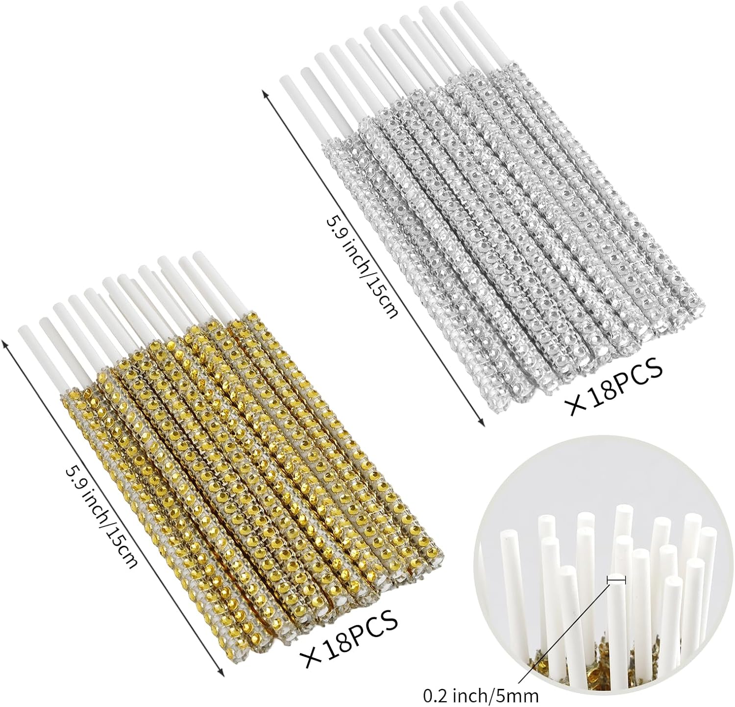 JINGIHE 36pcs Bling Cake Pop Sticks, Glitter Gold Silver Lollipop Candy Apple Paper Skewers, Cupcake Treat Toppers for Chocolate Fruit Dessert Wedding Birthday Party Christmas