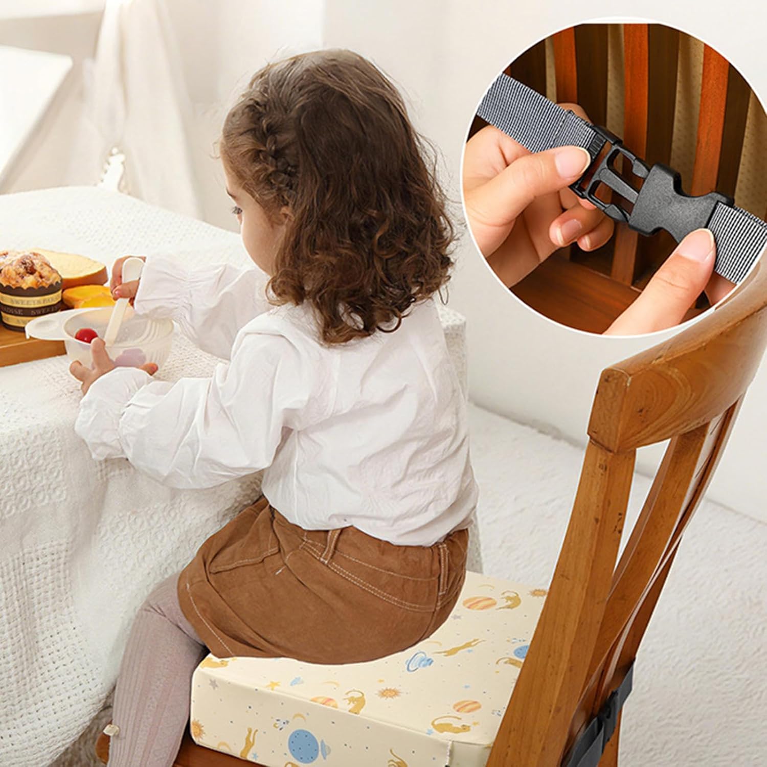 Boosters Seat for Dining Table Printed Pattern Boosters with Buckles Anti-Slip Bottom Heightening Cushion Portable Increaser