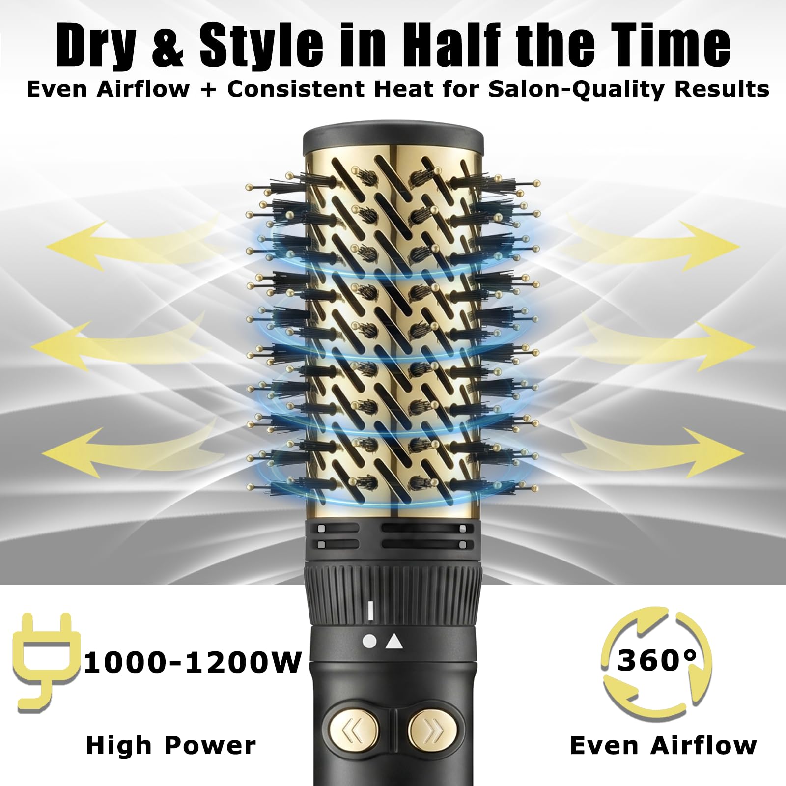 VGR 480 Spazzola Asciugacapelli Rotante 2 in 1 setole 32 mm e 50 mm, Spazzola ad Aria Calda Automatica, Spazzola Elettrica styling capelli 1200 W cavo girevole 360°, Nera