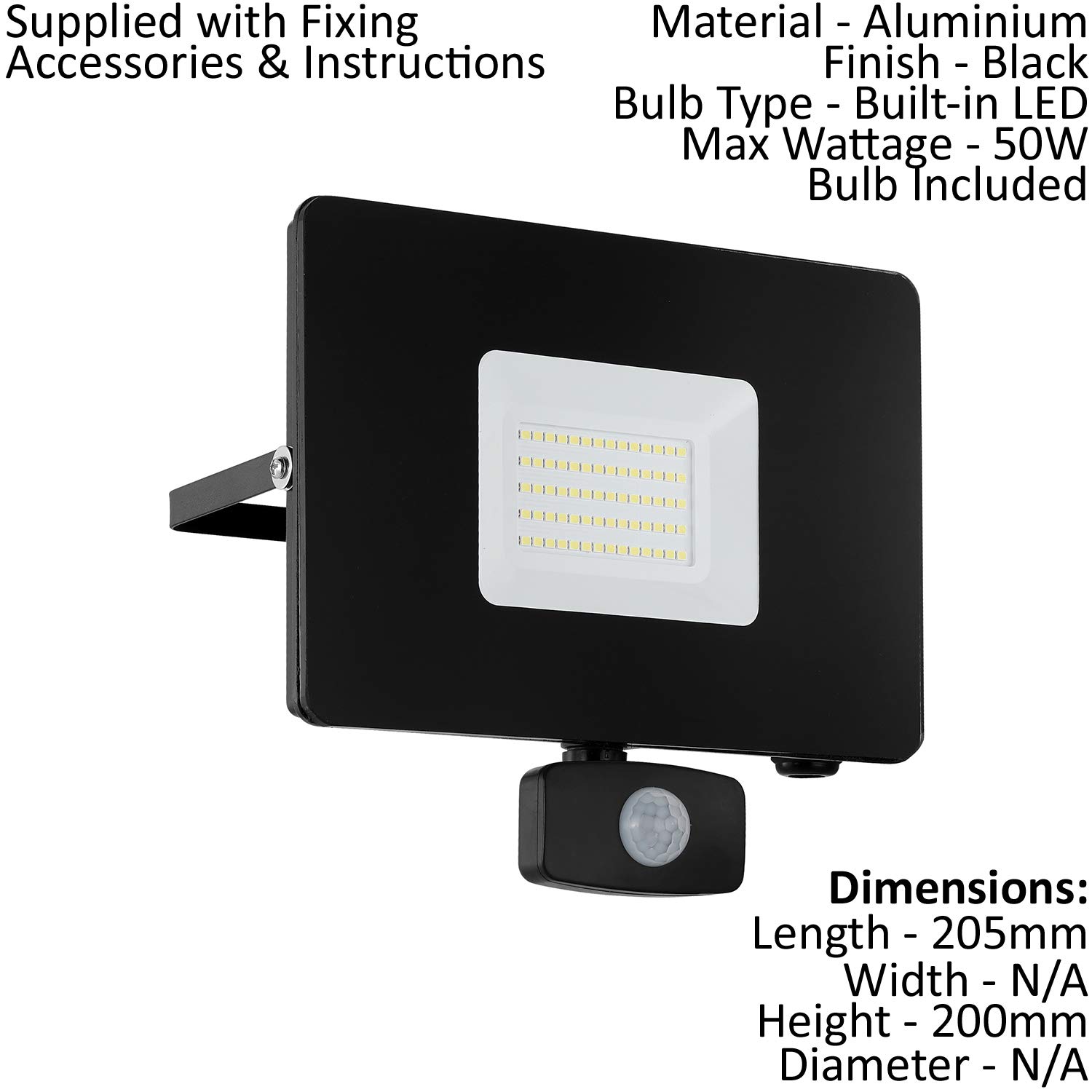 Zewnętrzne światło powodziowe IP44 i czujnik PIR - czarny - aluminium - 50 W wbudowana dioda LED - odporny na warunki atmosferyczne wodoodporny czujnik ruchu przełącznik automatyczny