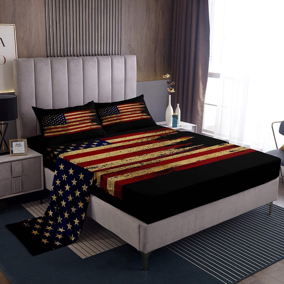 jejeloiu American Flag Bed Sheets Sets King Size Kids Boys Girls 4th of July Bedding Set Patriotic Bed Sheet Set with 16-Inch Deep Pockets Freedom Free 4Pcs with 2 Pillow Cases