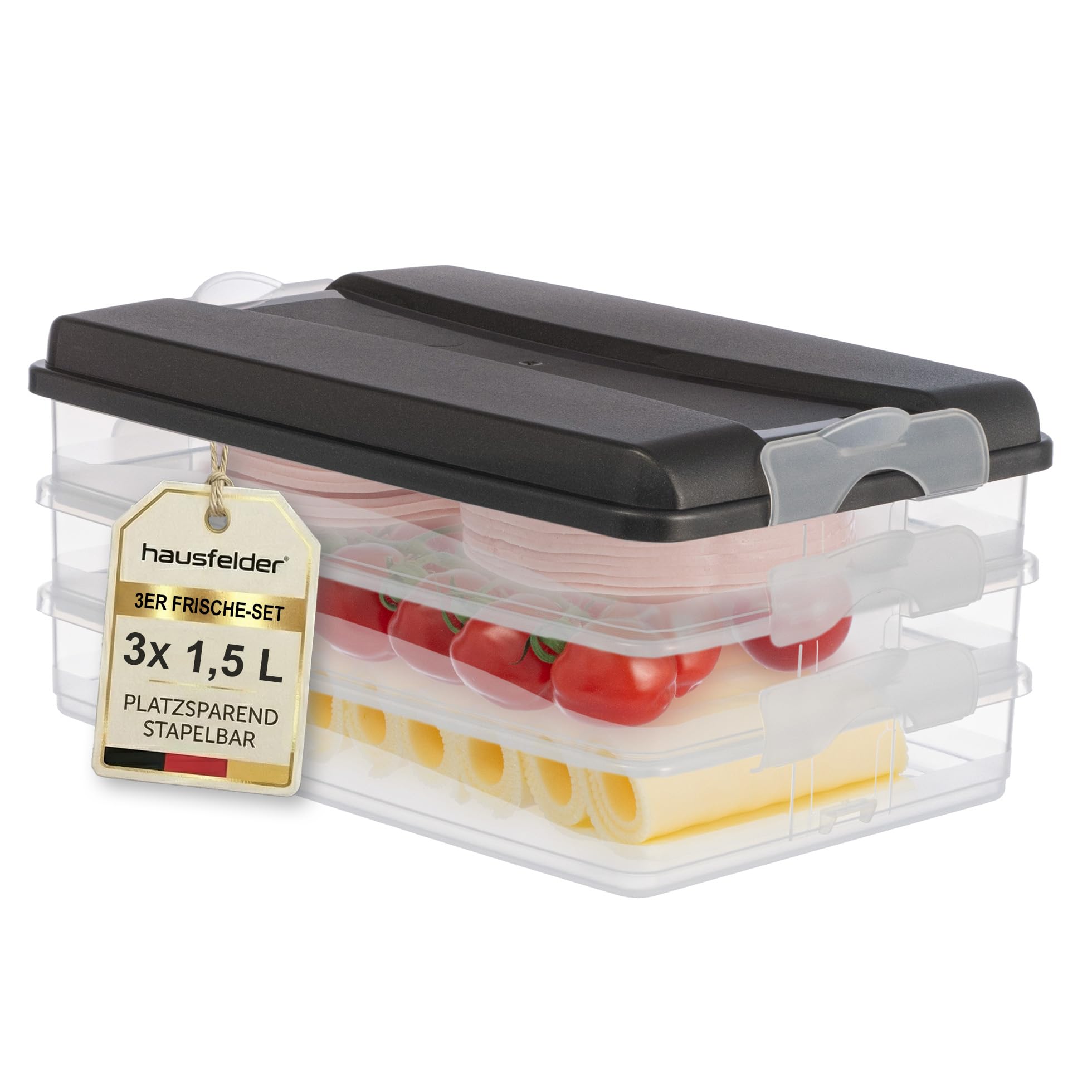 Hausfelder Aufschnittboxen 3x 1,5 l, stapelbar, Anthrazit