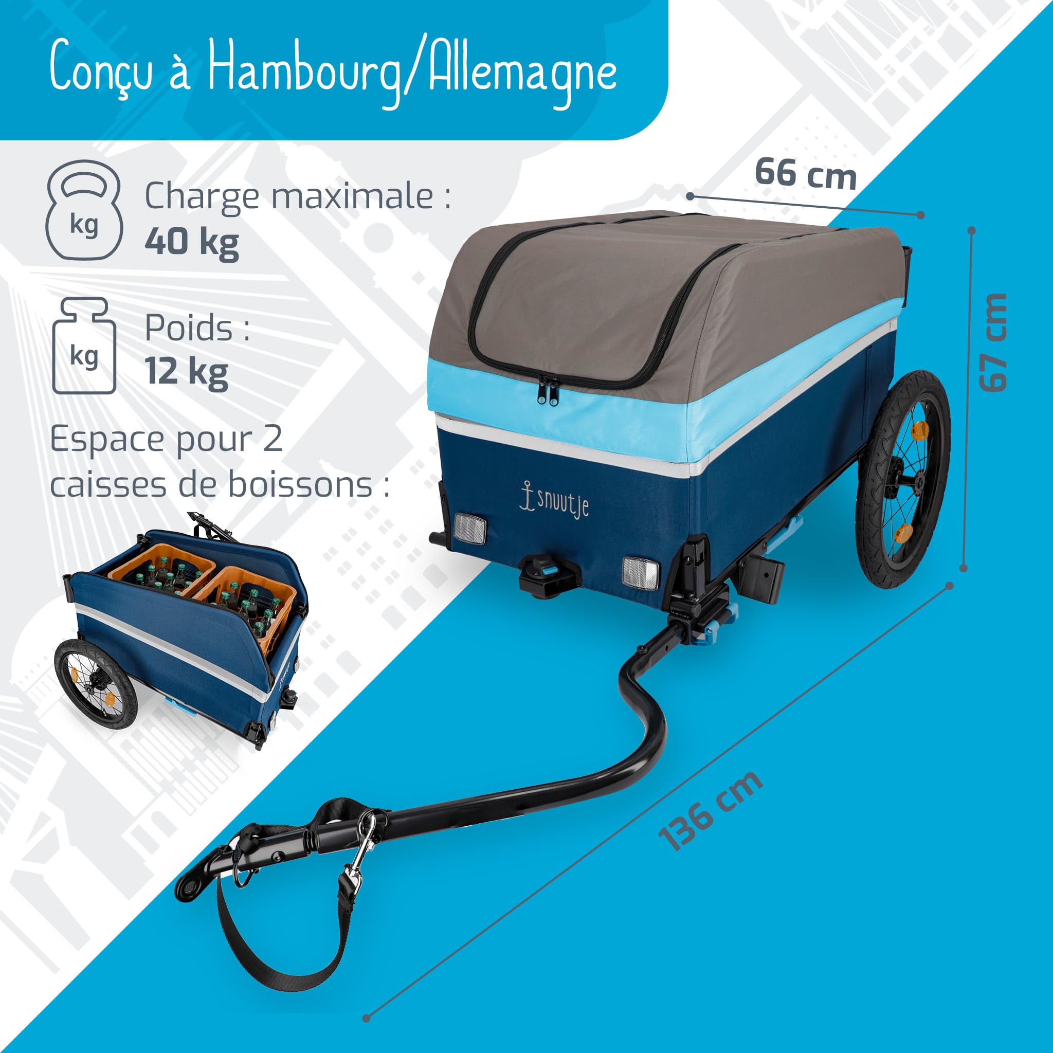 remorque vélo ou Chariot de Transport à roulettes Pliable | Compatible ebike | Fonction Jogging Possible avec Roue Avant et poignée en Option | idéal Camping, Festival, Jardin