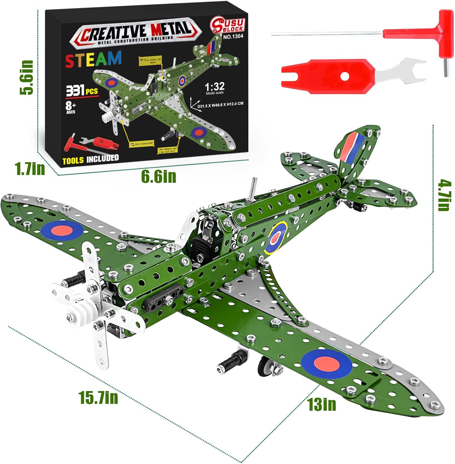 STEM Building Toys Model Airplane Kits for Boys 8-12,Airplane Model Scale 1:32 Metal Building Kit,Erector Sets Model Planes for Kids 8-12,Best Airplane Gifts for Hurricane Fighter Fans - Image 6