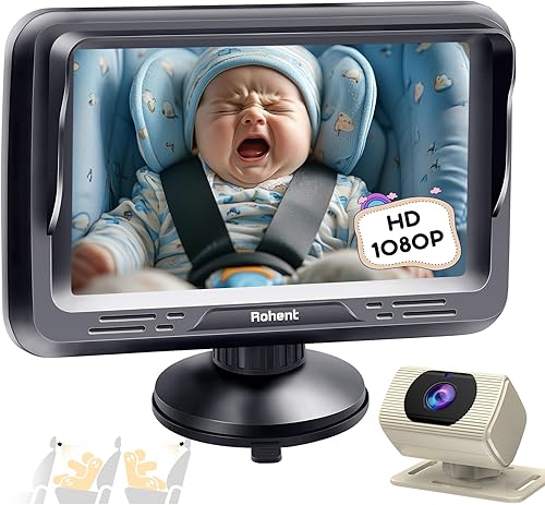 Miniatura 12 de Rohent Monitor de coche para bebés y niñas, 1080P HD, ajustable en 360°, visión nocturna, lente gran angular de 150°, fácil instalación, perfecto