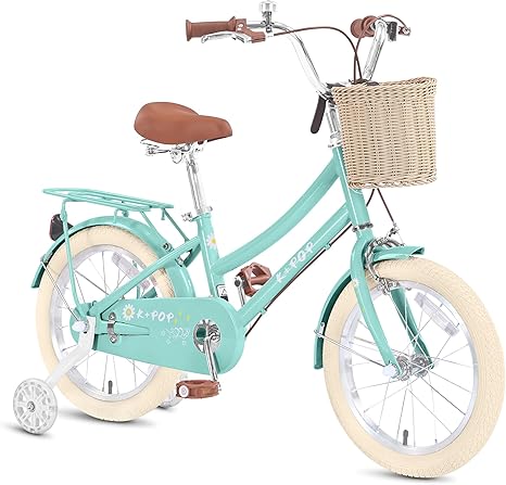 16Inch Girls Bike with Basket for 4-7 Years Old Kids, Girl Bicycle with Training Wheels, Single Speed, Carbon Steel Frame & Adjustable Seat Height,Kids' Bicycles for Beginner Level Riders