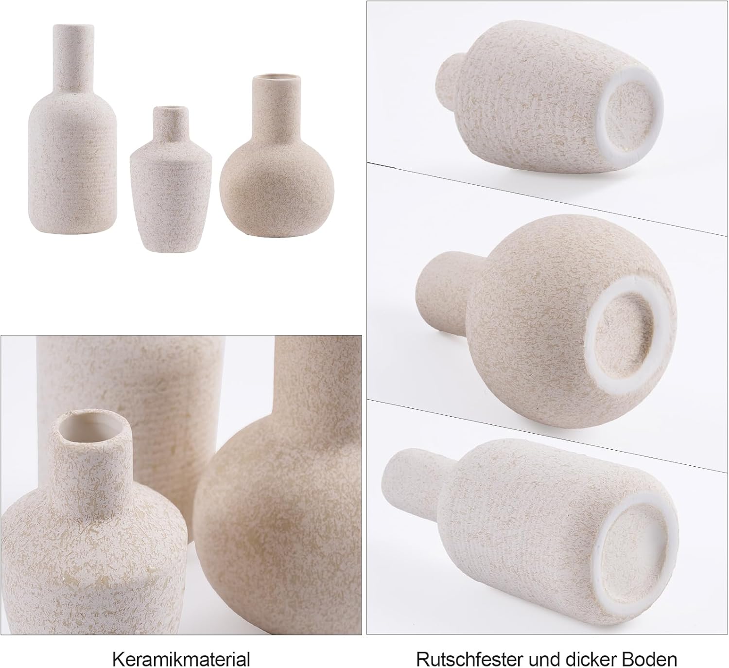 DN DECONATION Ceramic Vase Set of 3, Small Vases Home Decor Boho Rustic Farmhouse for Pampas Grass & Dried Fresh Flowers, Modern Decorative Vases for Living Room, Bedroom, Entryway, Shelf, Table Decor - Image 4