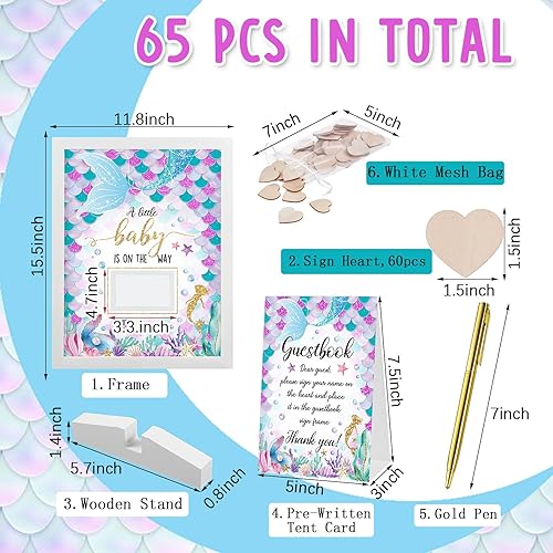 Miniatura 2 de Gran libro de invitados para baby shower, alternativas, decoraciones de baby shower con corazones de madera para 60 invitados, marco de fotos de