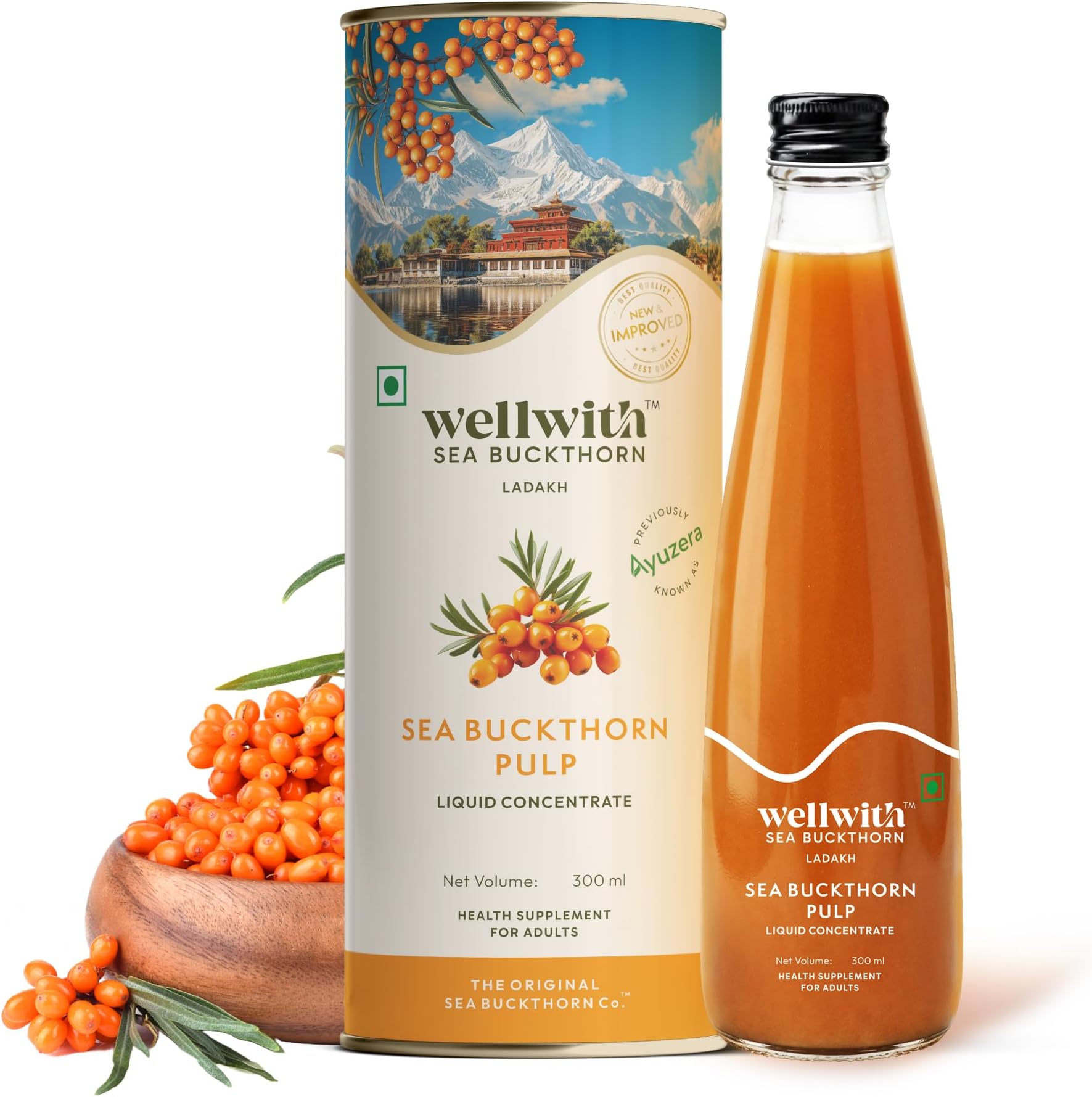 - (Wellwith) Himalayan Sea Buckthorn Pulp Concentrate 300ml | Cold-Pressed | Makes 50 Glasses | Natural Vitamin C, Omega 3 6 7 9, Antioxidants | Immunity, Skin Glow & Gut Health Support | Juice Seabuckthorn