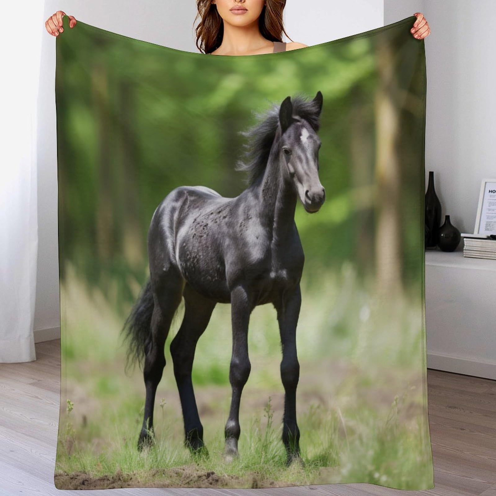 Couverture polaire douce flannel cheval plaid canapé toutes saisons 100x130