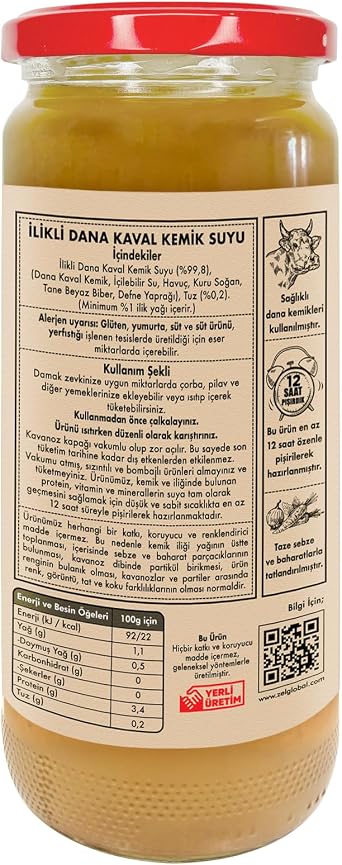 ZEL%100 Dana İlikli Kemik Suyu 480 ml – 12 Saat Kaynatılmış, Katkısız, Yüksek Proteinli