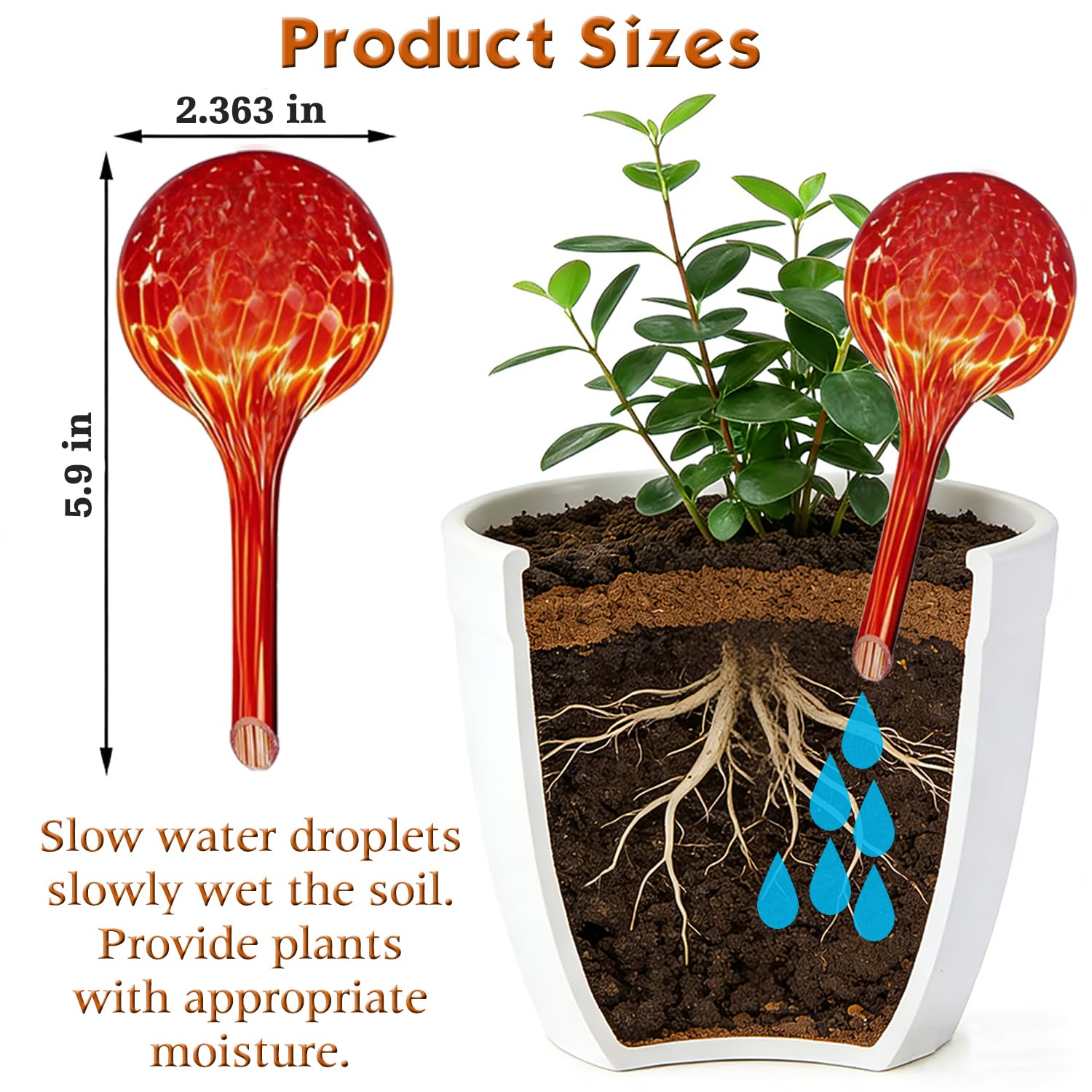 Lot de 6 petits globes d'arrosage automatique pour plantes en verre coloré pour pots d'intérieur, ampoules auto-arrosantes pour l'entretien des plantes de vacances, système d'irrigation goutte à