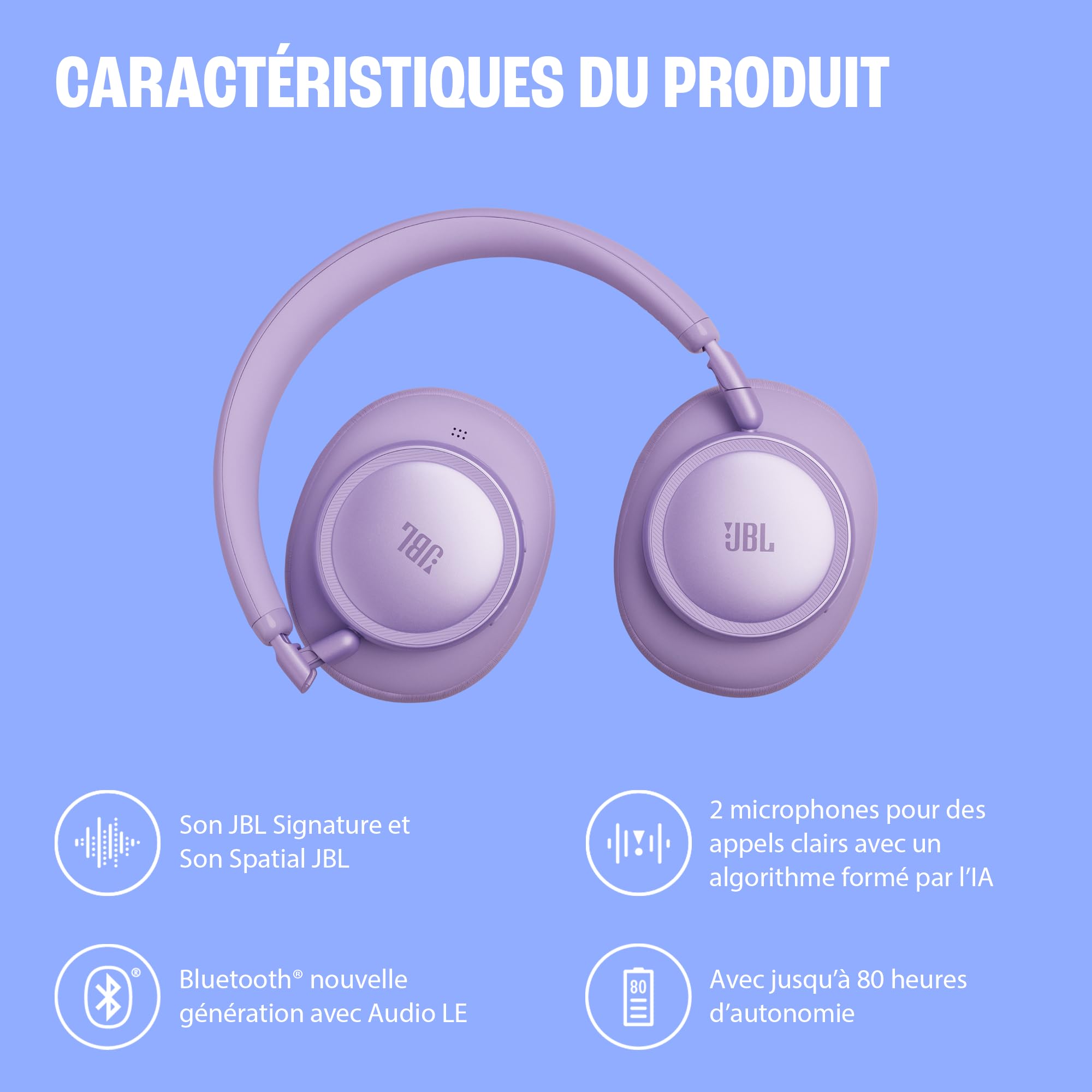 JBL Live 780NC Casque Circum-Auriculaire sans Fil à Réduction de Bruit Adaptative, Son Spatial, Commande Vocale et JBL Pure Bass, Orange
