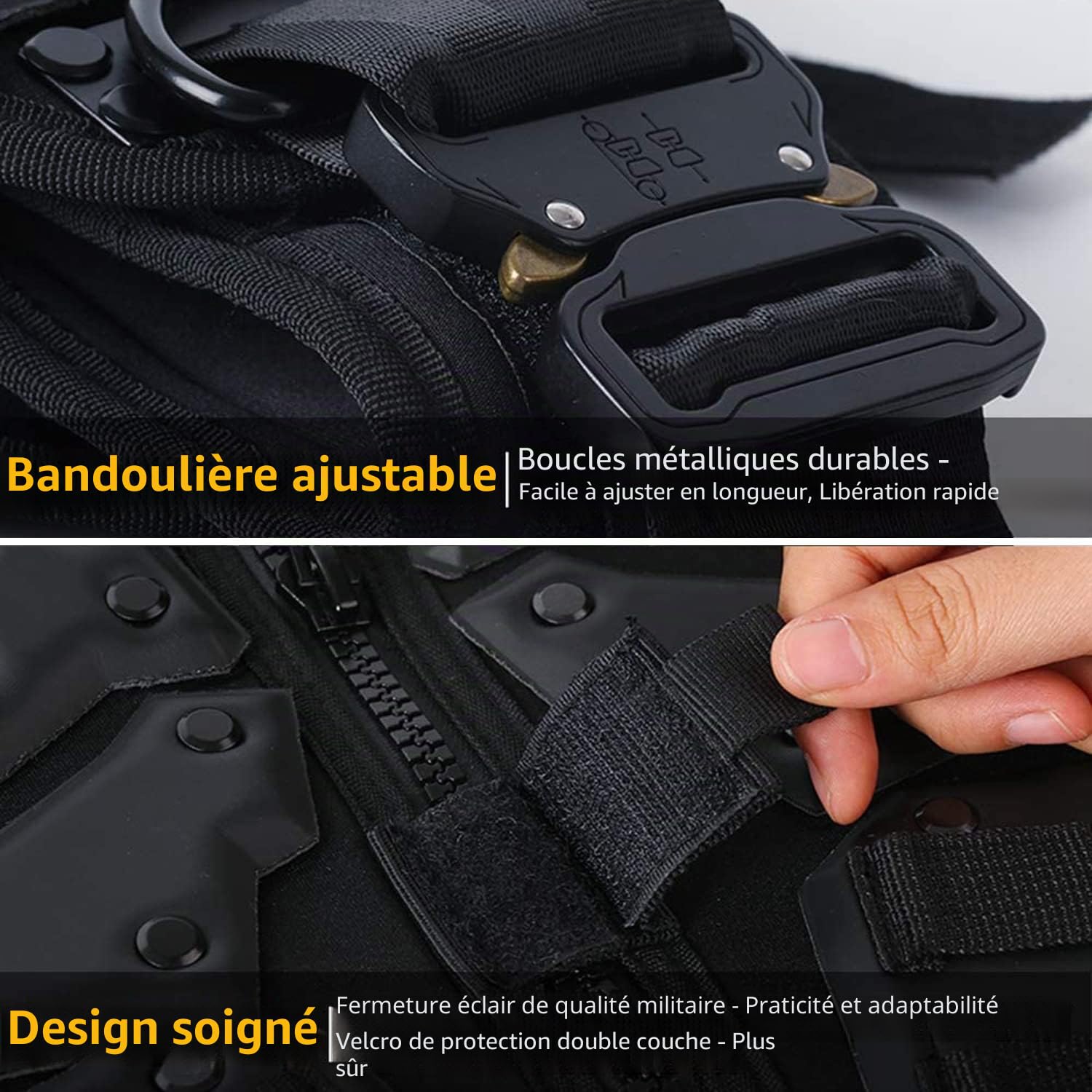 Zhongren Gilet tactique pour airsoft - Protection de poitrine réglable - Pour paintball, cosplay, film, jeux militaires, moto, entraînement en plein air Taille S-XL Pour adulte homme et femme, Noir