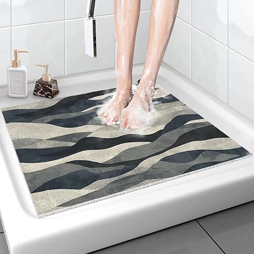 Miniatura 21 de Alfombra de ducha Loofah: 24 x 16 pulgadas, alfombra de baño cuadrada para ducha interior, suave antideslizante, tapete de seguridad para ducha