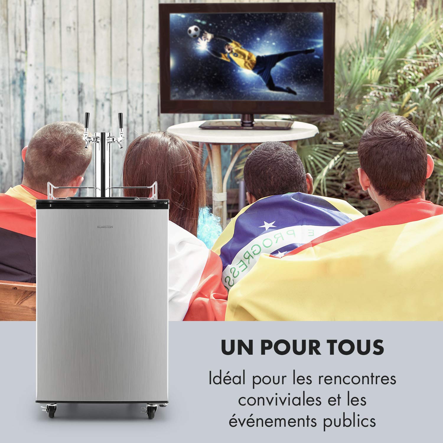 KLARSTEIN Big Dispenser Double - Réfrigérateur pour fût, 4 roulettes, Température réglable, Avec colonne de soutirage - Argent/Noir