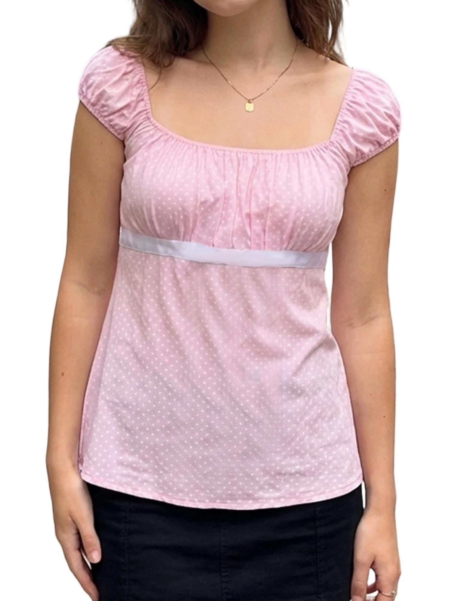 GXNRHG Top Babydoll a Pois da Donna, Scollo Quadrato Estivo, Peplo Fluido, Top Civetta, Magliette per Neonati, Y2k Streetwear