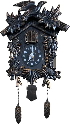 WALPLUS Chiming Classic Black Cuckoo Wall Clock Hanging Bird Clock