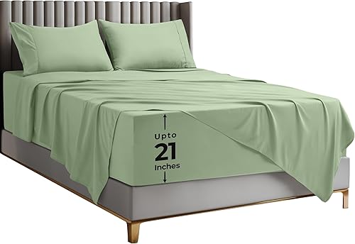 Utopia Bedding Juego de sábanas tamaño Queen de bolsillo profundo para colchones de hasta 21 pulgadas, refrescantes, suaves y transpirables, 4