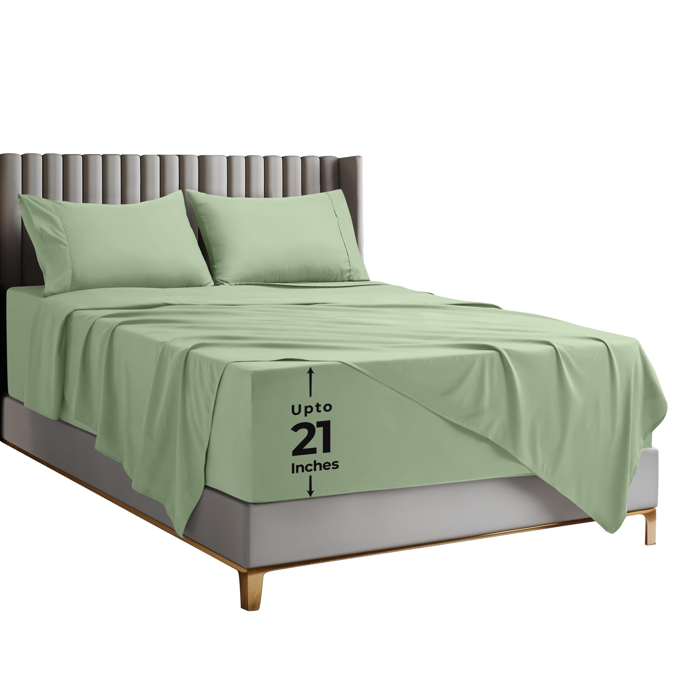 Utopia Bedding Deep Pocket Queen Sheet Set – Fits Mattresses Up to 21 inches – Cooling, Soft & Breathable – Oeko-TEX 4 Piece Bed Sheets (Sage)