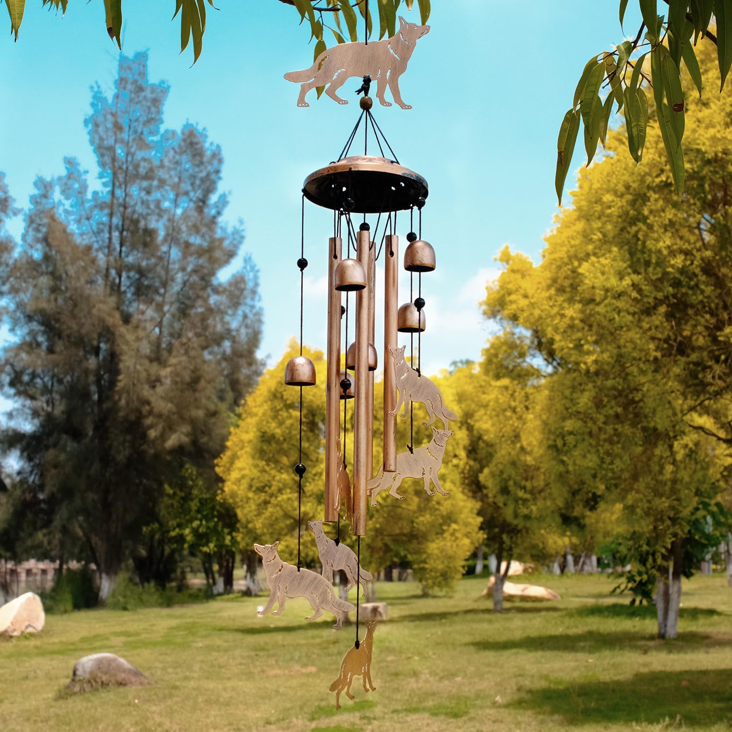 GDNSFIT German Shepherd Wind Chimes for Outside, Metal Windchimes Outdoors, Shepherd Gifts for Women/Men, Memorial/Birthday Gifts, Garden Decor for Outside, Patio or Yard, Durable Chimes for Outdoors