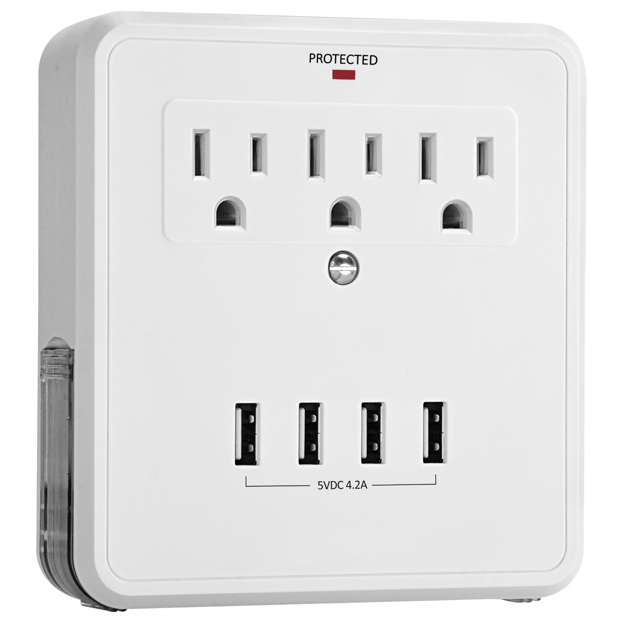 BESTTEN USB Outlet Surge Protector, 4 USB (Max 4.2A) Charging Ports and 3 AC Electrical Sockets, Wall Mount Multi Outlet Extender with 2 Slide Out Phone Holders, ETL Certified, White